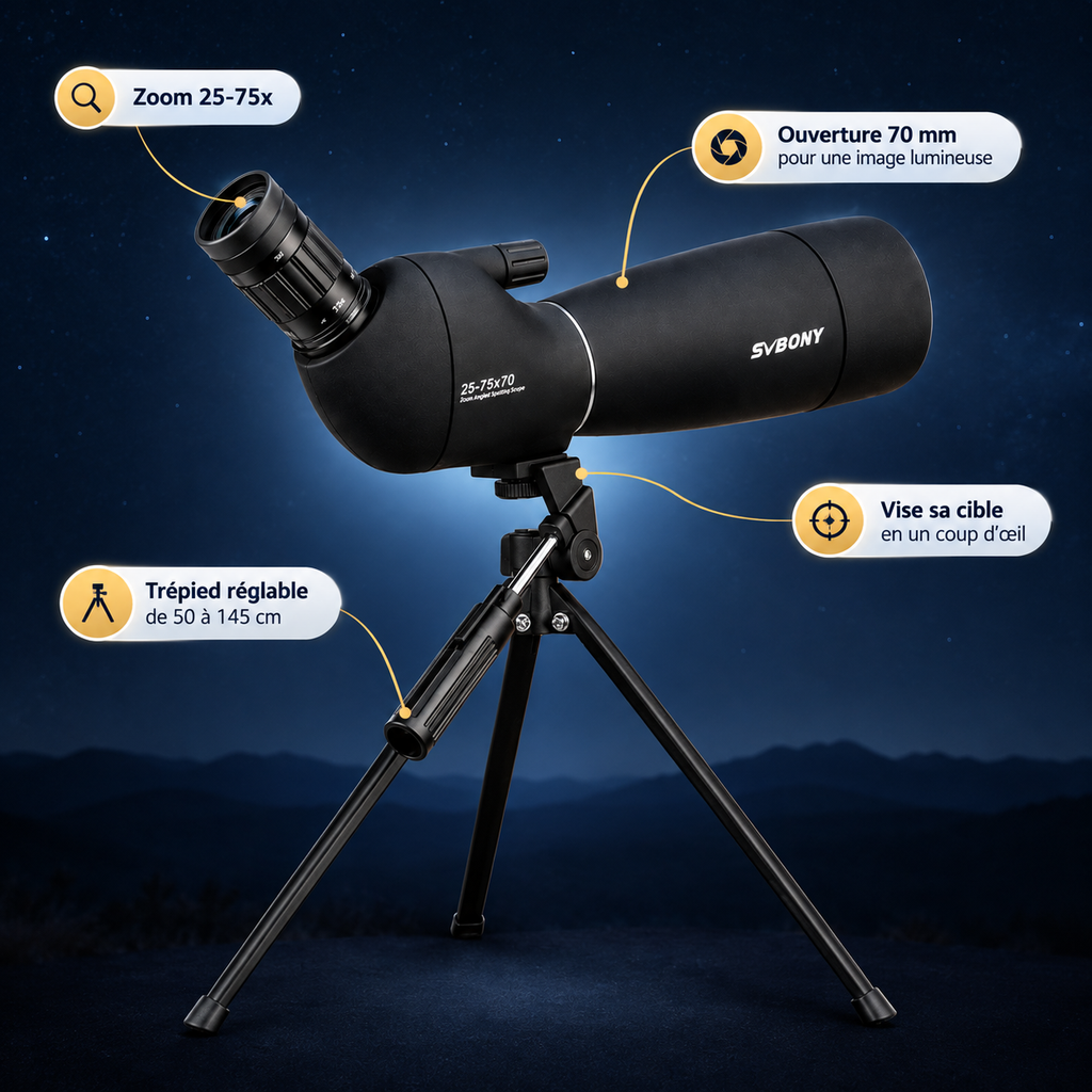 Longue-vue Astrolunette 70 mm posée sur son trépied de table