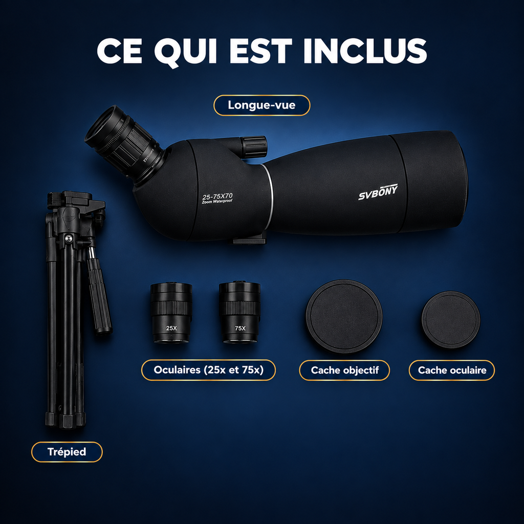 Longue-vue Astrolunette 25-75x70 noire, idéale pour la chasse et l'observation ornithologique