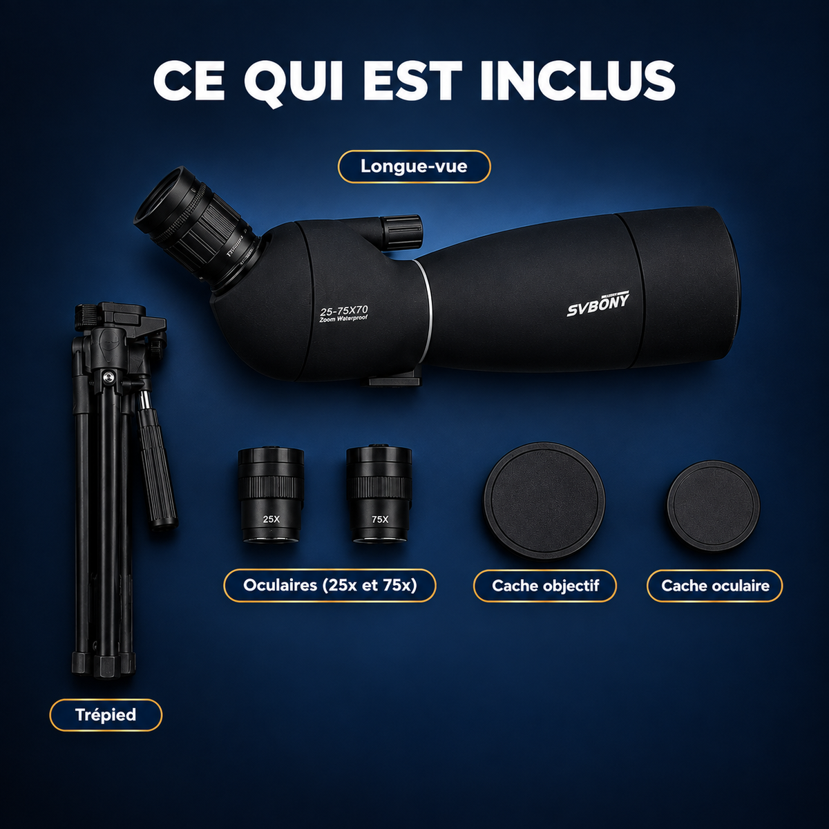 Longue-vue Astrolunette 25-75x70 noire, idéale pour la chasse et l'observation ornithologique